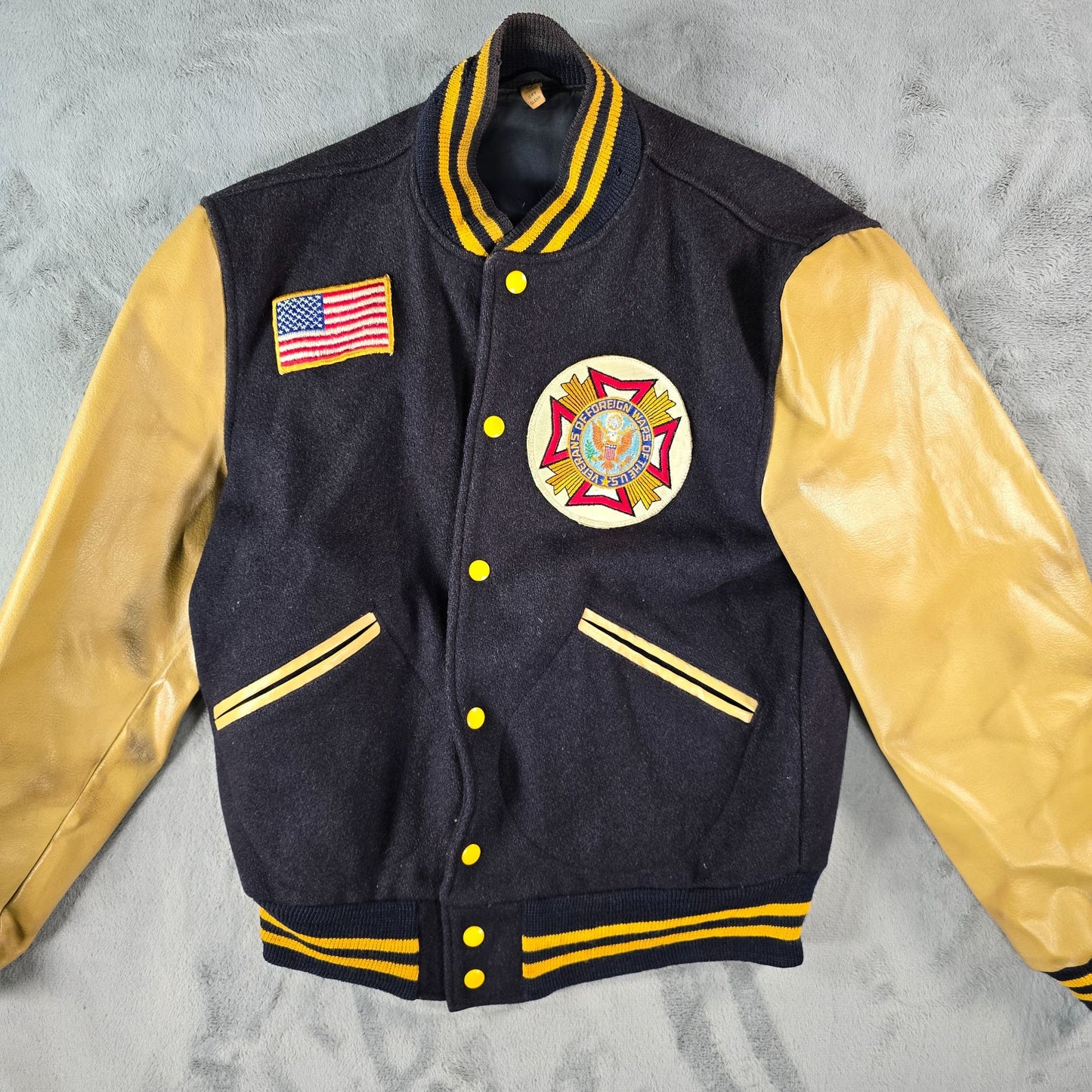 Vintage 1970s VFW Veterans of Foreign Wars Wool/Leather Varsity Jacket (S)