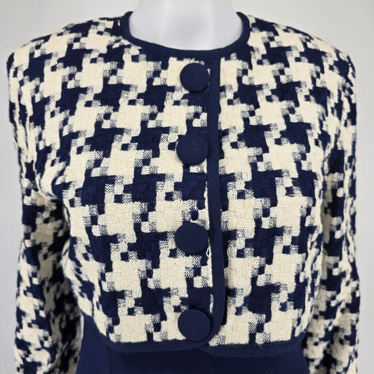 Vintage 1990s Ann Taylor Studio Navy/Ivory Jacket Look Sheath Dress (Size 8/M)