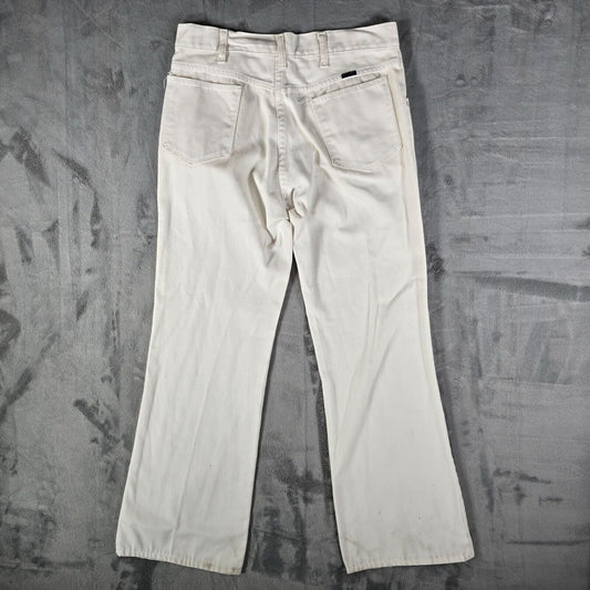 Vintage 1970s Big Yank Mens Talon Zipper White Denim Painters Jeans (33x29)