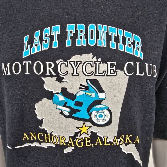 Vintage Y2K Last Frontier Motorcycle Club Anchorage Alaska Black T-Shirt (2XL)