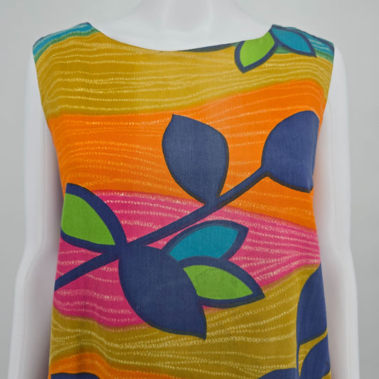 Vintage 1960s Mod Psychedelic Floral Pattern Sleeveless Shift Dress (L) *Flaws