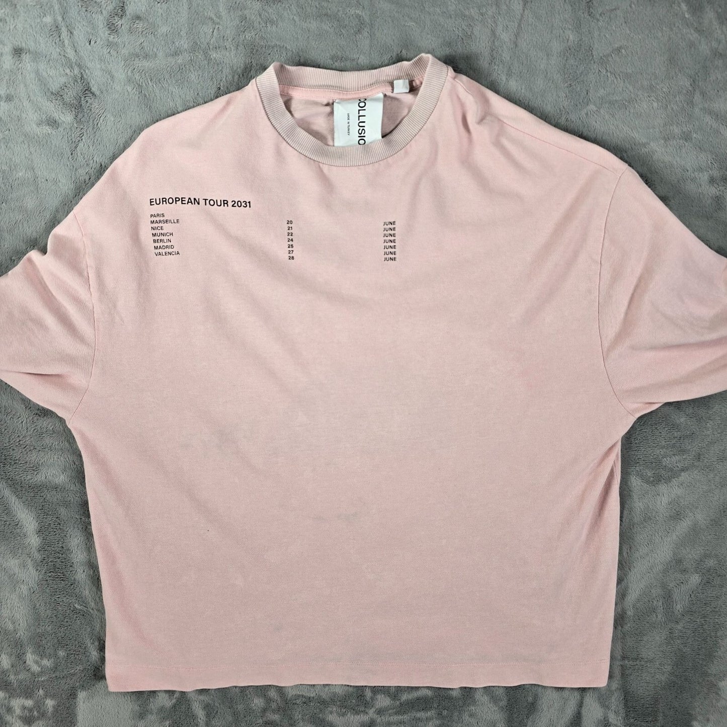ASOS COLLUSION European Tour 2031 Pink Long Sleeve Knit T-Shirt (S) *Flawed