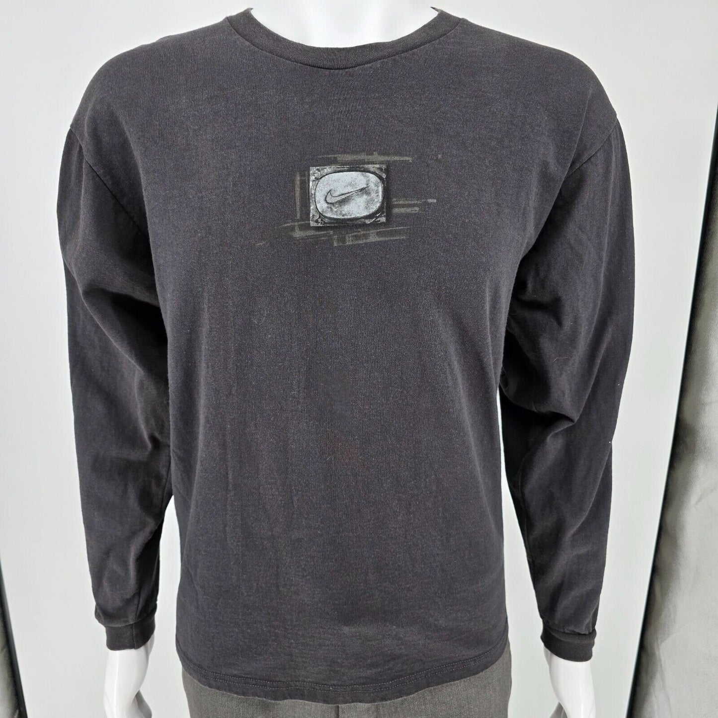 Vintage Y2K Nike Mens "Just Do It" Mini Swoosh Long Sleeve Dark Gray T-Shirt (M)