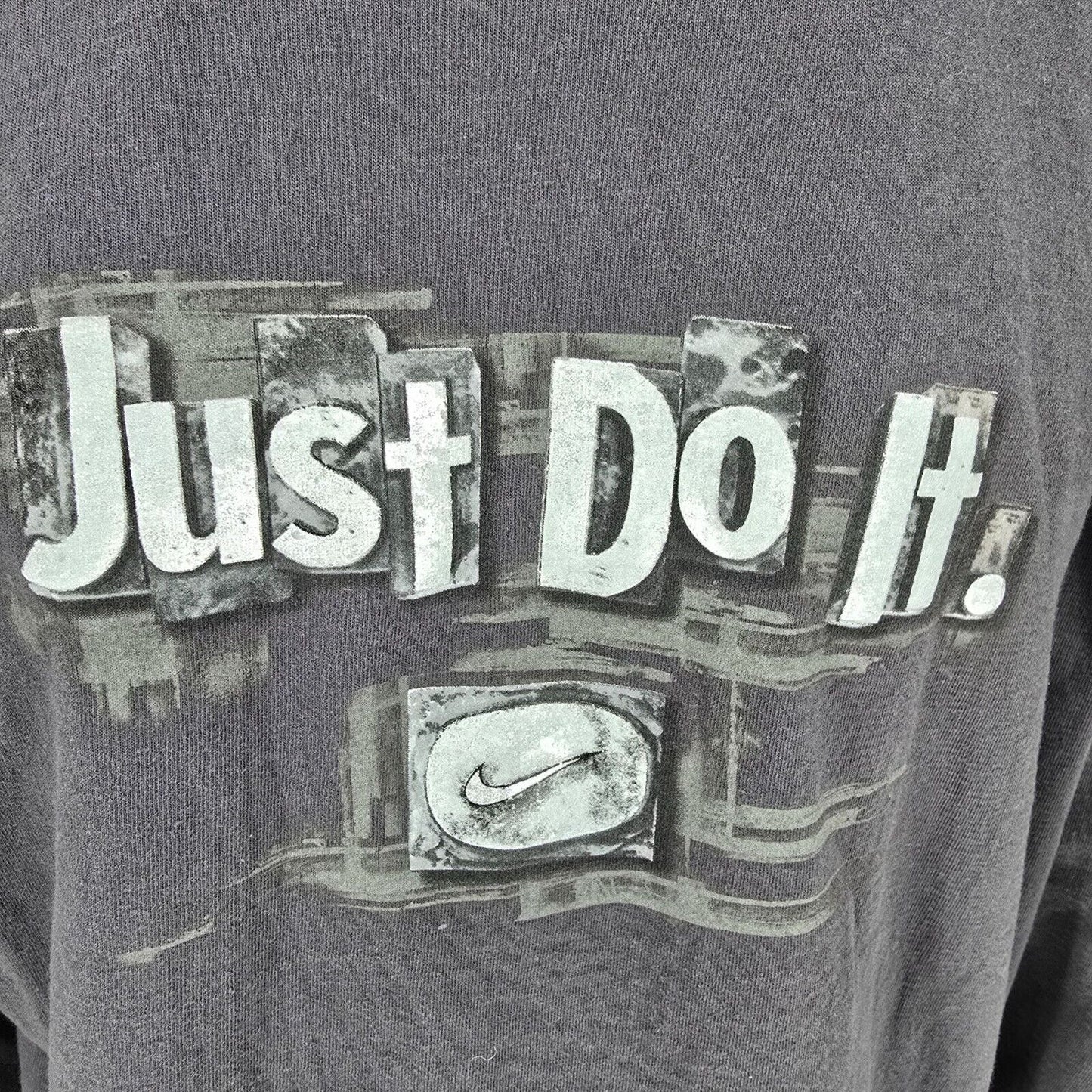 Vintage Y2K Nike Mens "Just Do It" Mini Swoosh Long Sleeve Dark Gray T-Shirt (M)
