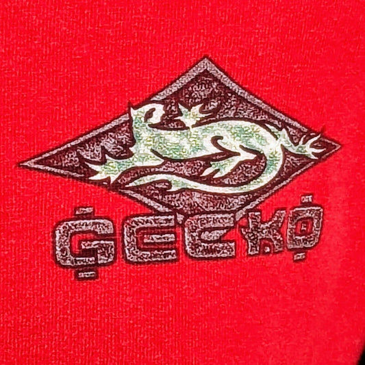 RARE Vintage 1990s Y2K Gecko Hawaii Glitter Logos Red Long Sleeve Shirt (L)