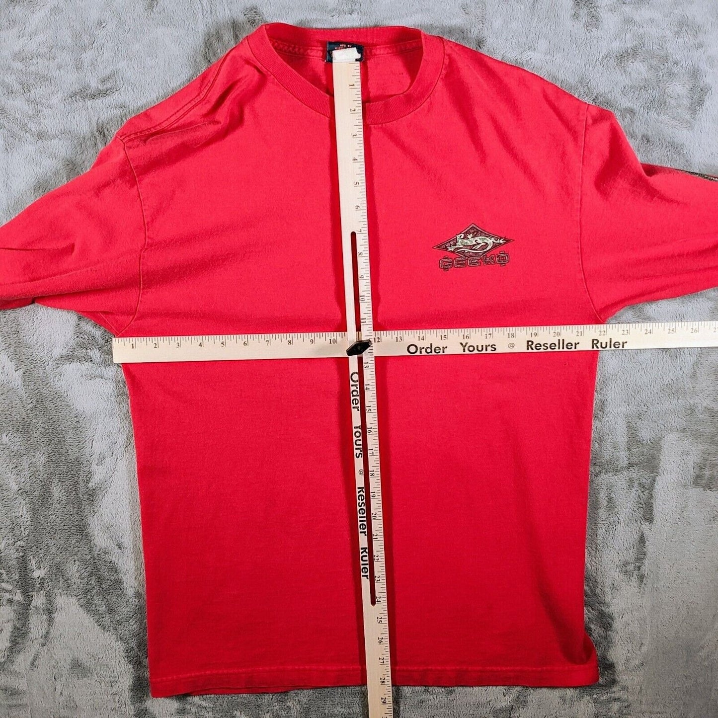 RARE Vintage 1990s Y2K Gecko Hawaii Glitter Logos Red Long Sleeve Shirt (L)