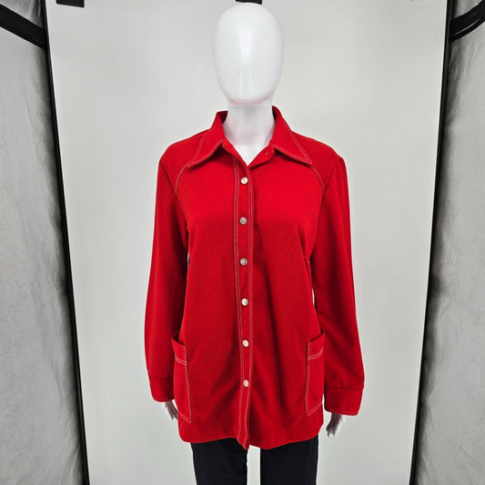 Vintage 1970s Montgomery Ward Women's Red Knit Leisure Shirt Jacket (L)