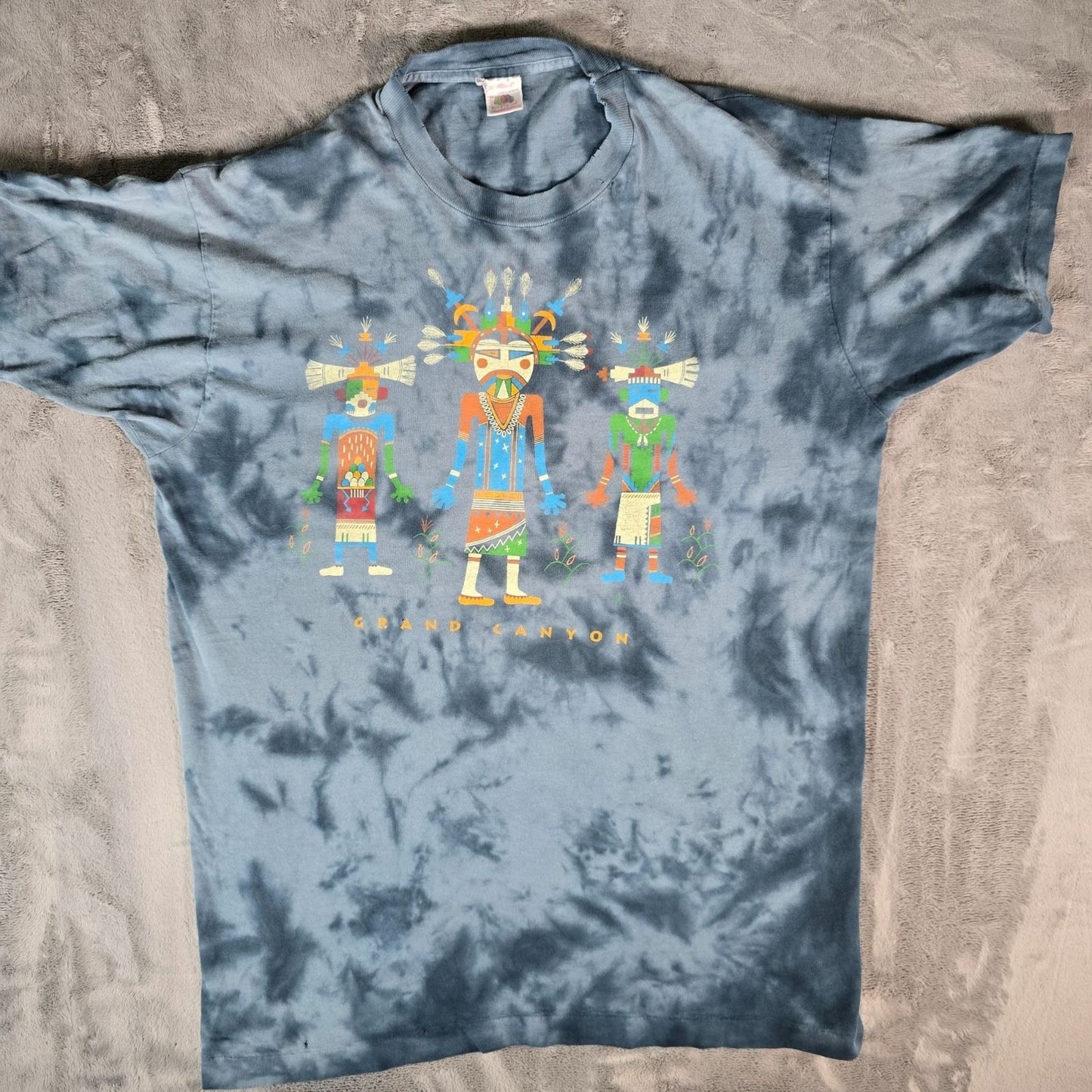 Vintage 1990s Grand Canyon Pueblo Kachinas Single Stitch Tie-Dye T-Shirt (XL)