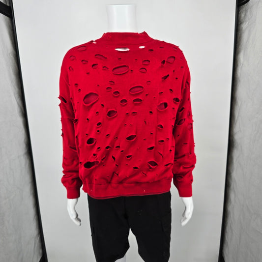 Distressed/Thrashed Vintage 1990s Red Double-Layer Grunge Sweatshirt (L)