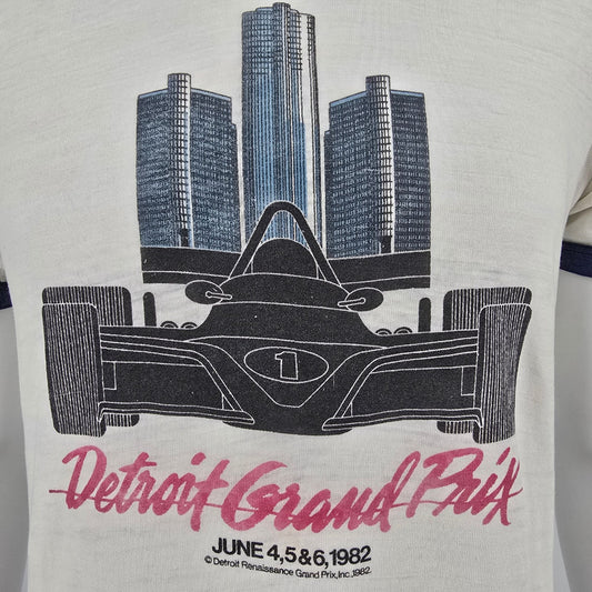 Vintage 1980s Hanes Detroit Grand Prix 1982 Formula One Ringer T-Shirt (M)