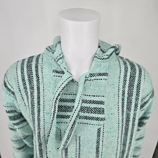 Molina Made in Mexico Mexican Striped Pattern Mint Gren Baja Hoodie Pullover (S)
