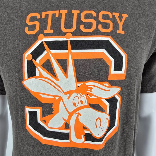 Distressed 2010s Stüssy Crowned Donkey Big A** Gear Graphic Logo T-Shirt (M)