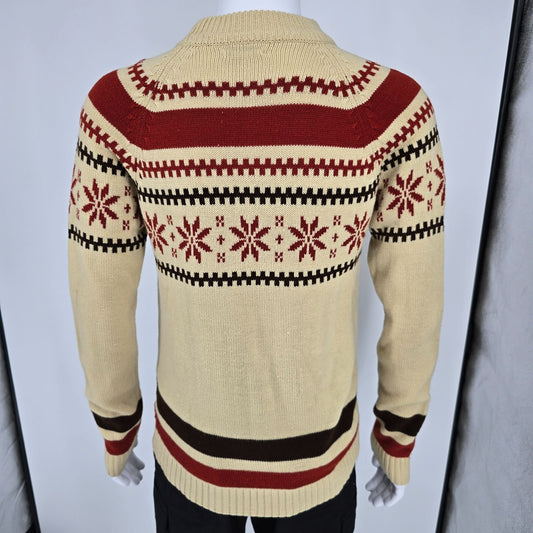 Vintage 1970s Kmart Cream/Red/Brown Nordic Style Acrylic Snowflake Sweater (S/M)