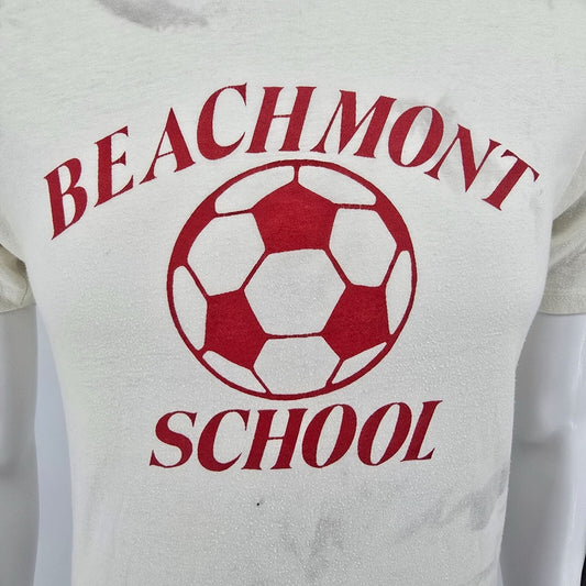 Distressed Vintage 1980s Beachmont Soccer "Chris" CAW Gym Class PE T-Shirt (S)