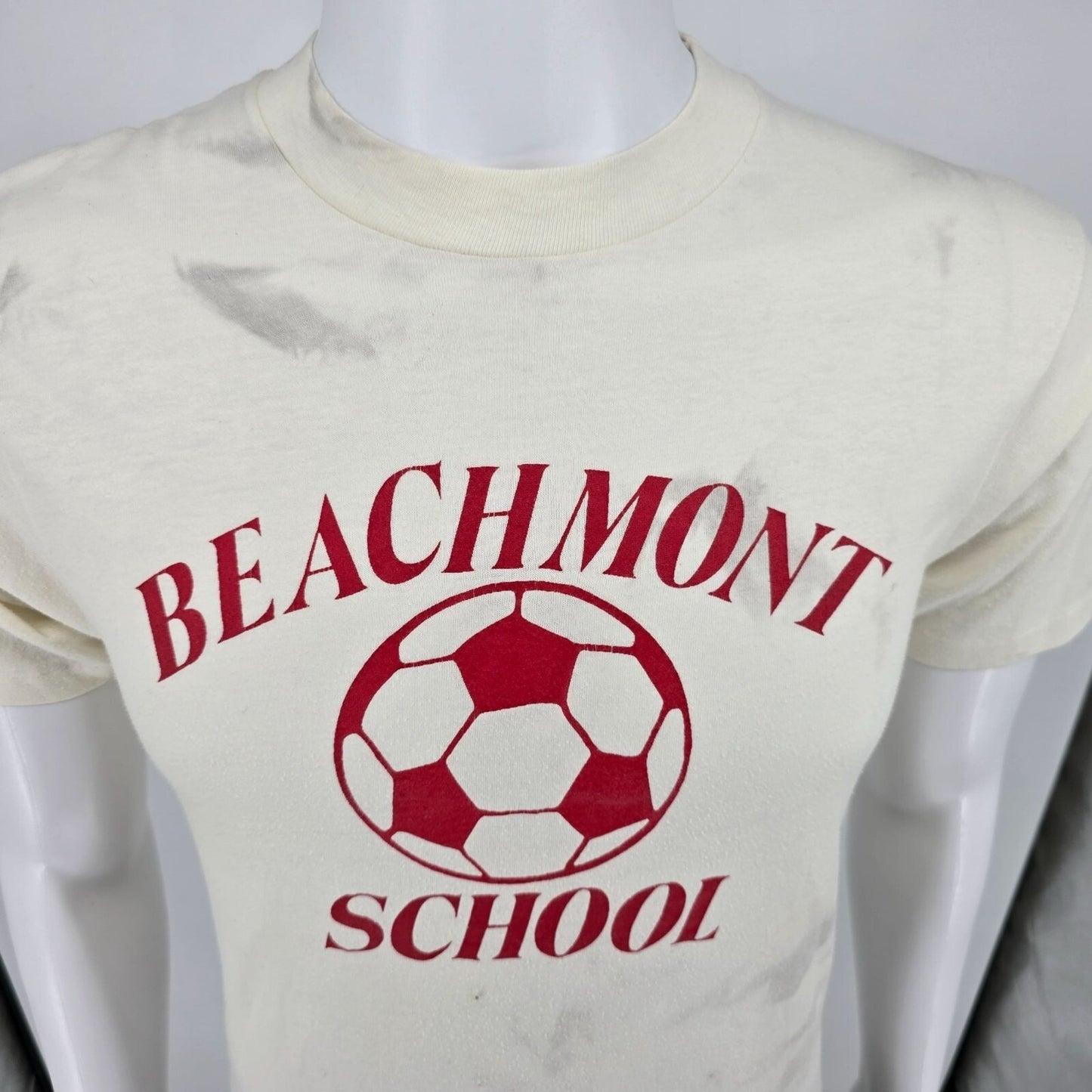 Distressed Vintage 1980s Beachmont Soccer "Chris" CAW Gym Class PE T-Shirt (S)