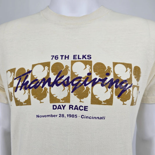 Vintage 1985 Elks Thanksgiving Day Race T-Shirt XL Bob Ronckers Running Spot USA