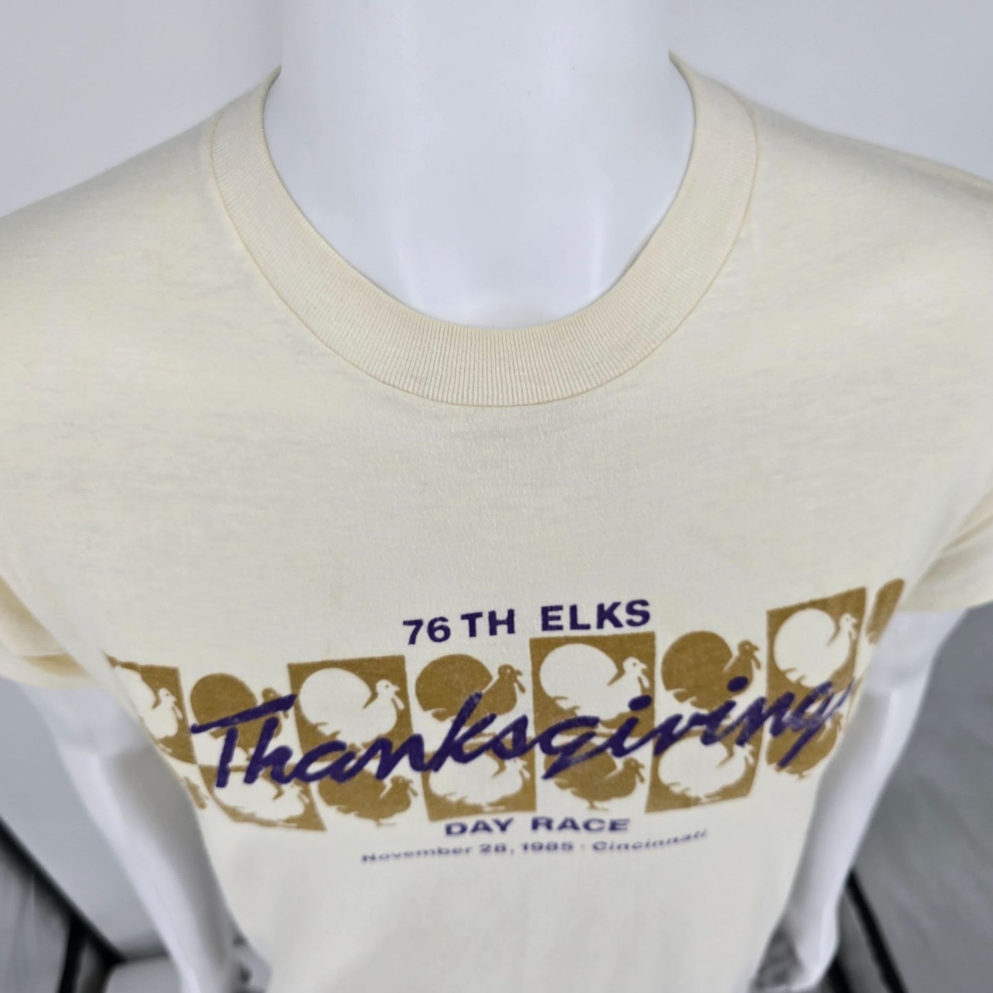 Vintage 1985 Elks Thanksgiving Day Race T-Shirt XL Bob Ronckers Running Spot USA