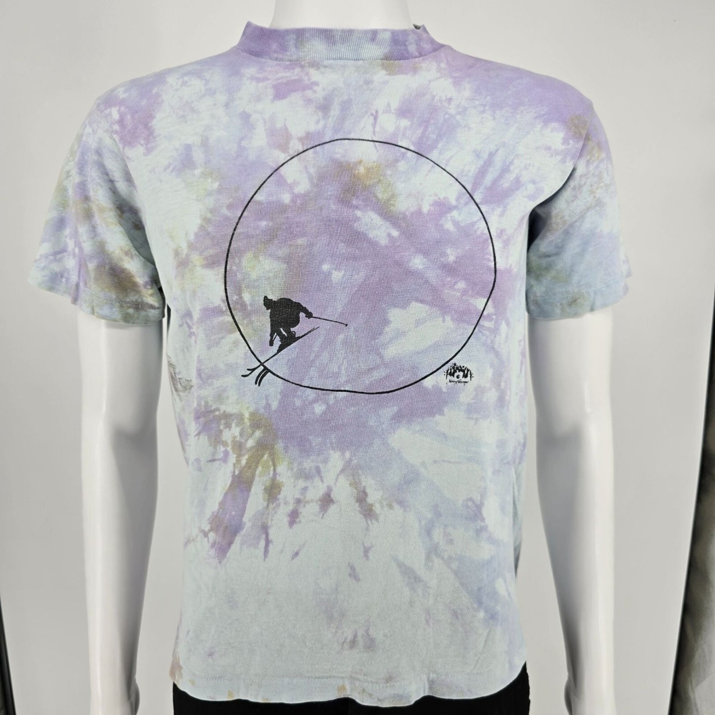 Vintage 1990s HEAVY Pastel Tie-Dye Jerry Werner Skiing Graphic T-Shirt (M)