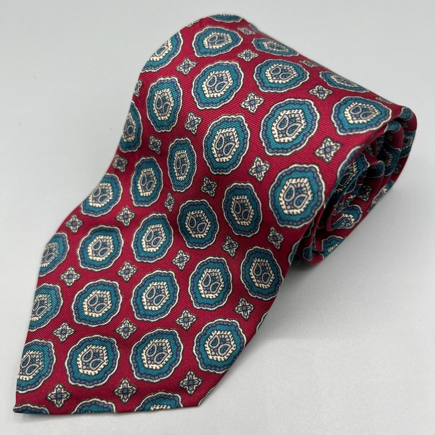Vintage 80s/90s Ignatius Menswear Silk Print Made in USA Red Geometric Necktie