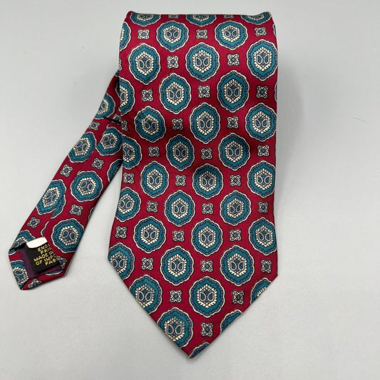 Vintage 80s/90s Ignatius Menswear Silk Print Made in USA Red Geometric Necktie