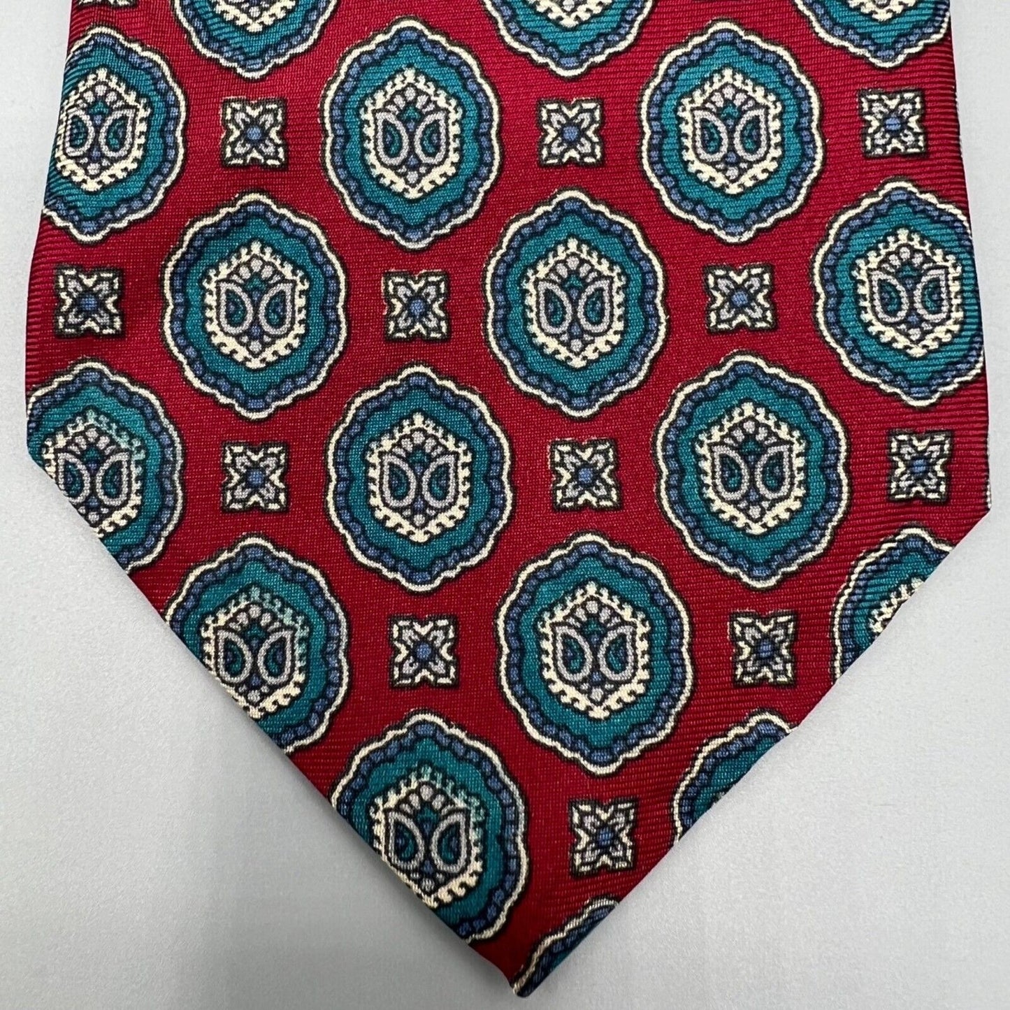 Vintage 80s/90s Ignatius Menswear Silk Print Made in USA Red Geometric Necktie