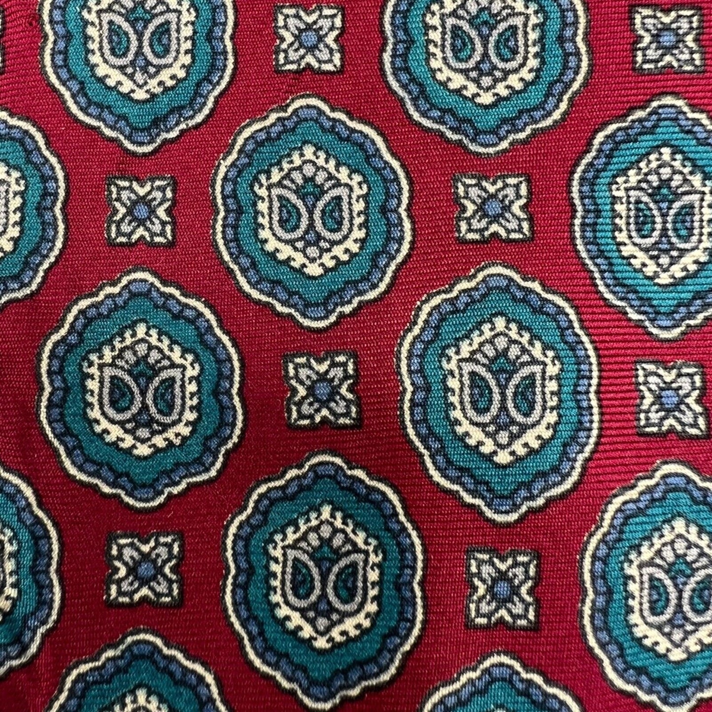 Vintage 80s/90s Ignatius Menswear Silk Print Made in USA Red Geometric Necktie