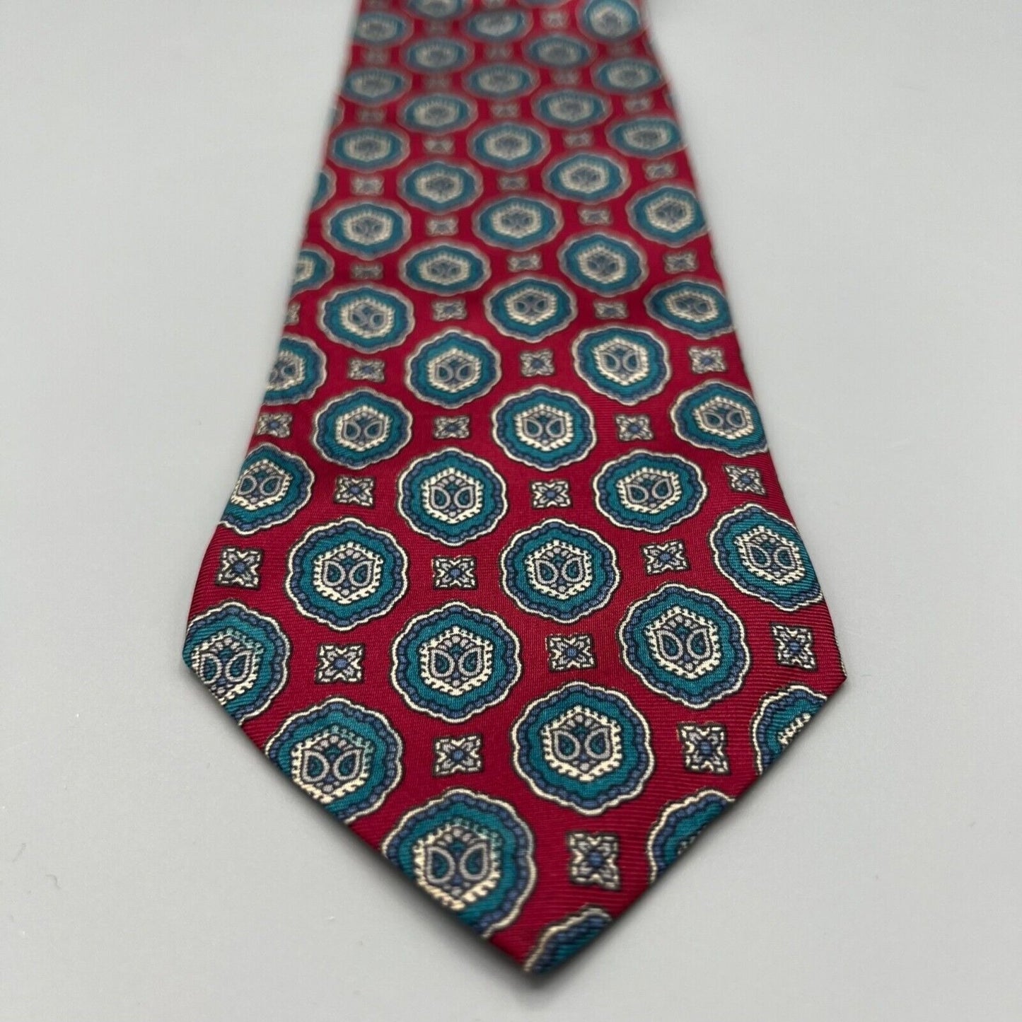 Vintage 80s/90s Ignatius Menswear Silk Print Made in USA Red Geometric Necktie