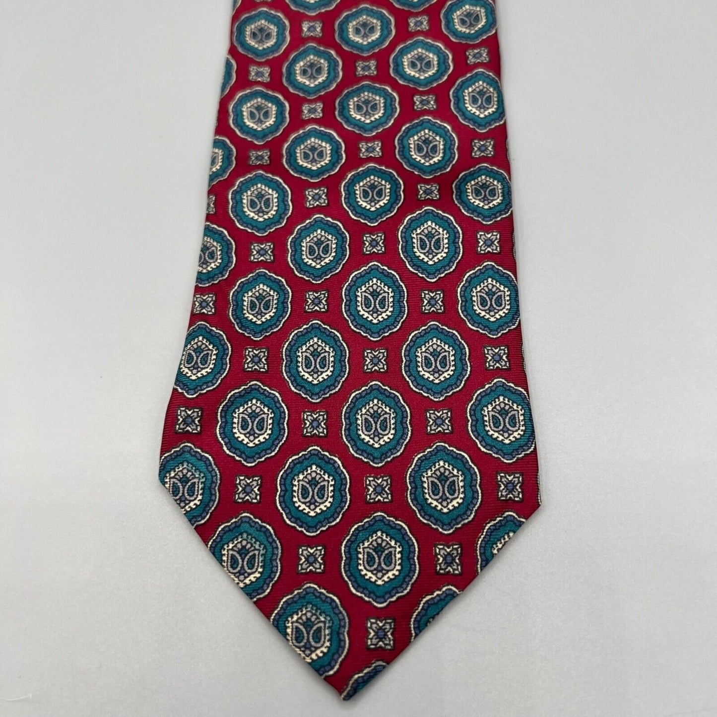 Vintage 80s/90s Ignatius Menswear Silk Print Made in USA Red Geometric Necktie