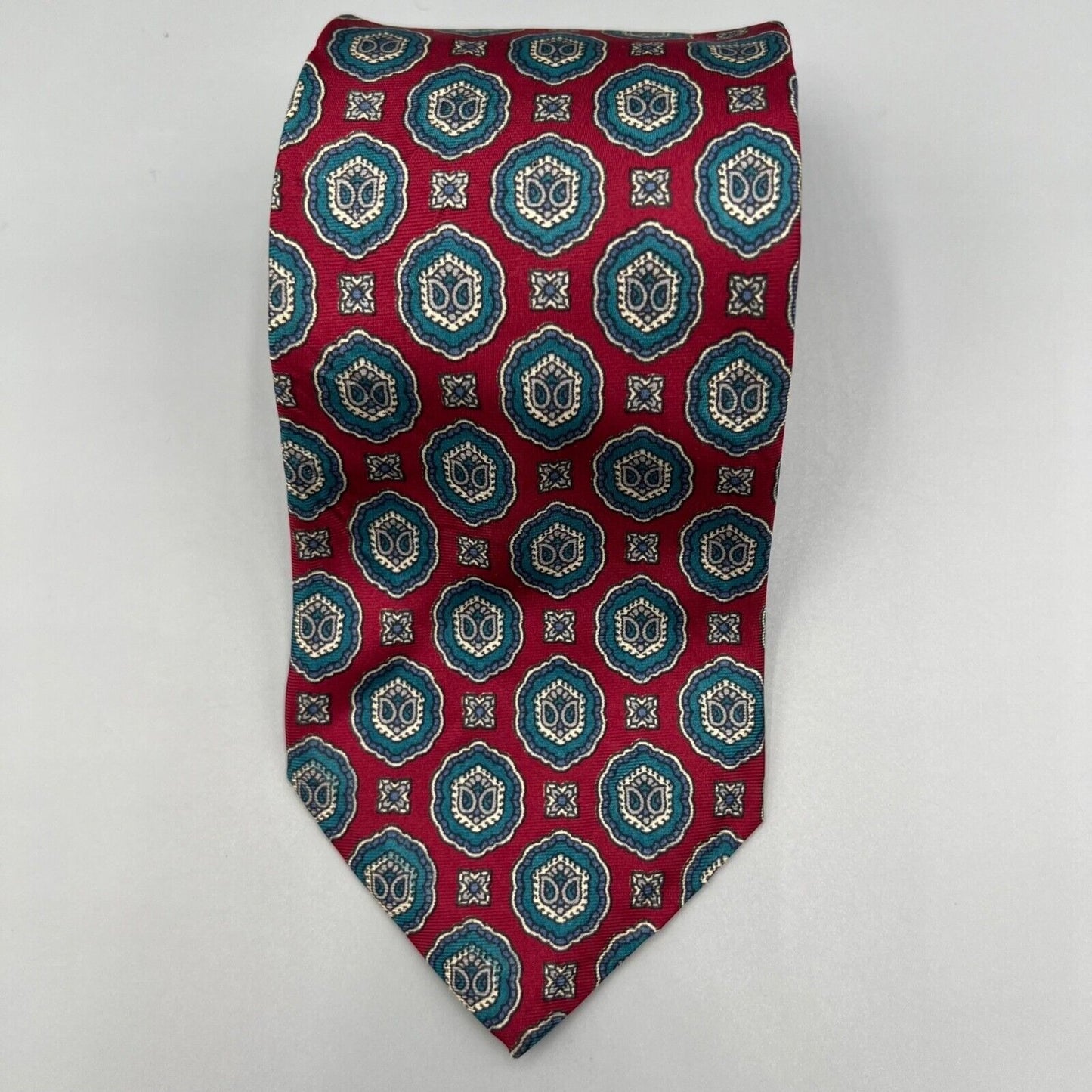 Vintage 80s/90s Ignatius Menswear Silk Print Made in USA Red Geometric Necktie