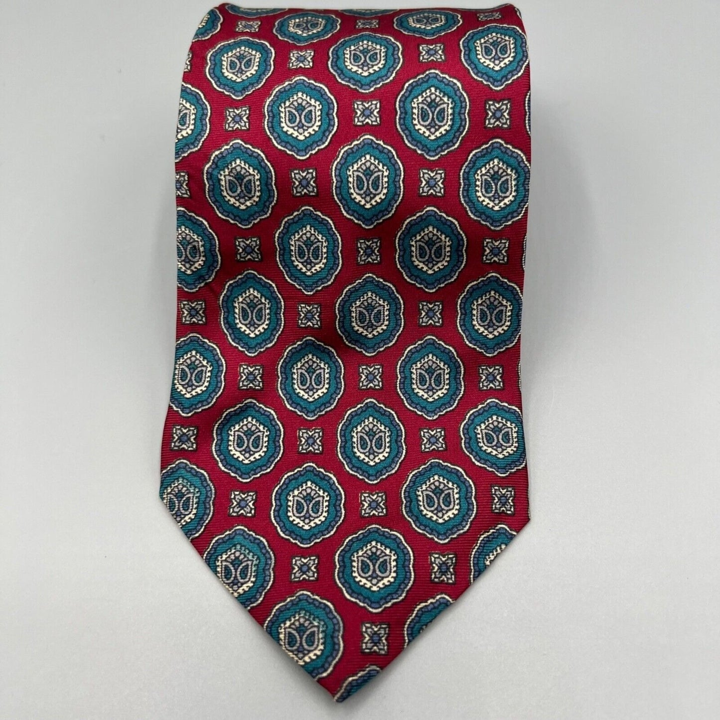 Vintage 80s/90s Ignatius Menswear Silk Print Made in USA Red Geometric Necktie