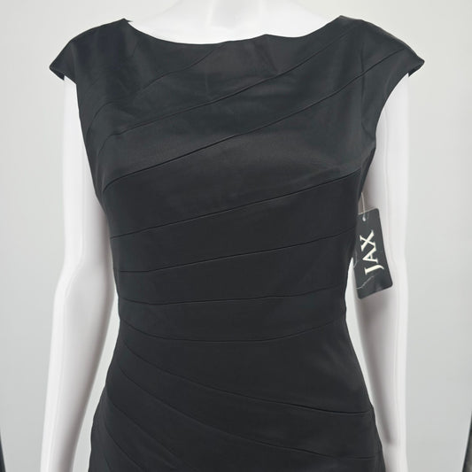 NWT 2010s Jax Black Satin Shutter Pleat Sheath Cocktail Dress (Size 6/Small)