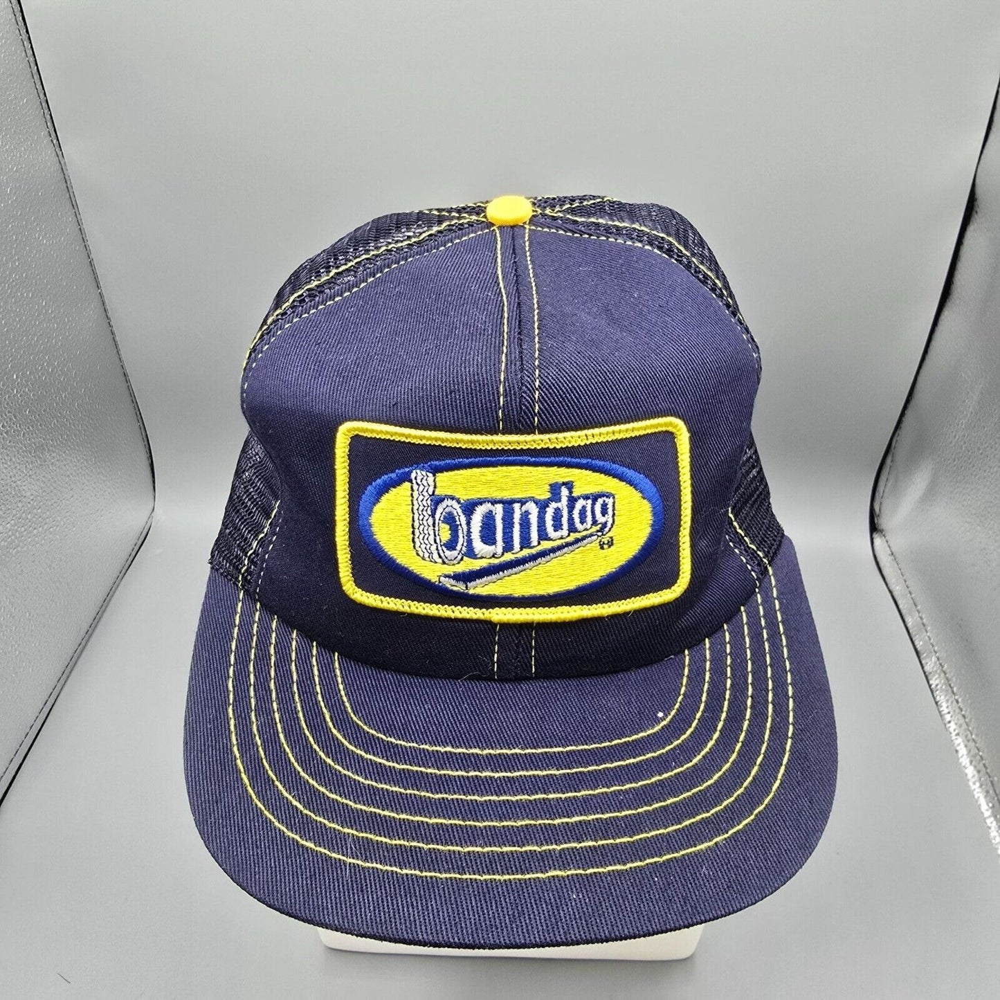 Vintage 1980s Stylemaster Made in USA Bandag Tires Patch Logo Mesh Snapback Hat