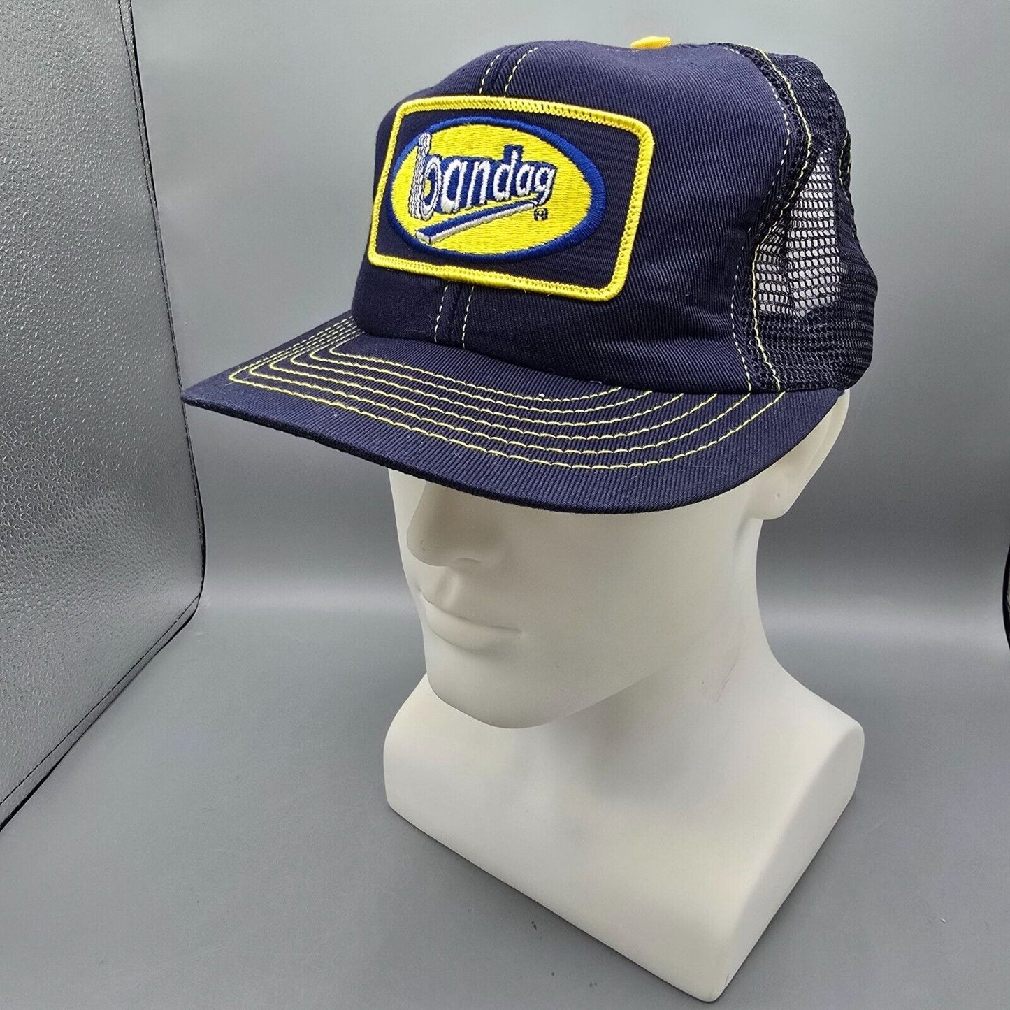 Vintage 1980s Stylemaster Made in USA Bandag Tires Patch Logo Mesh Snapback Hat