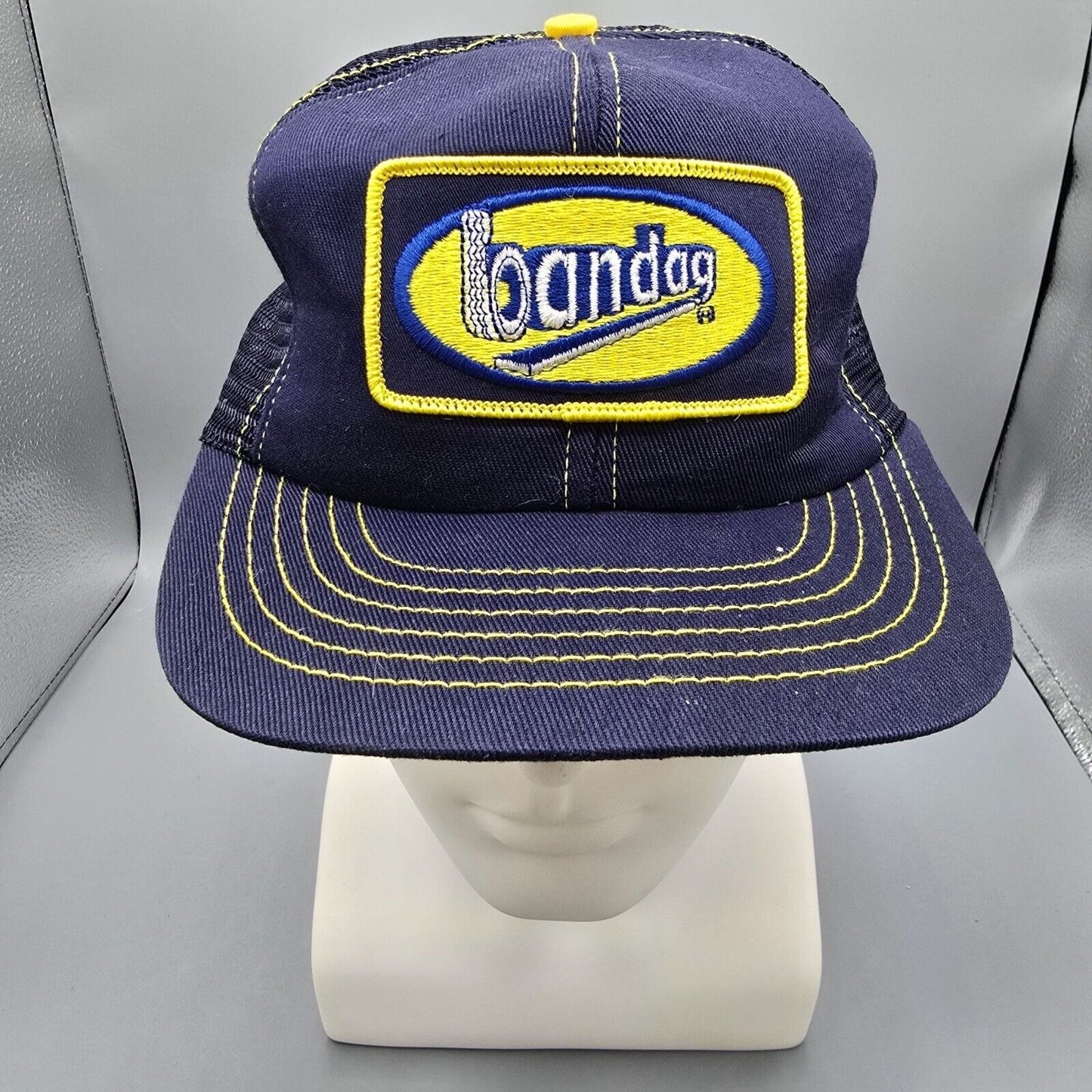 Vintage 1980s Stylemaster Made in USA Bandag Tires Patch Logo Mesh Snapback Hat