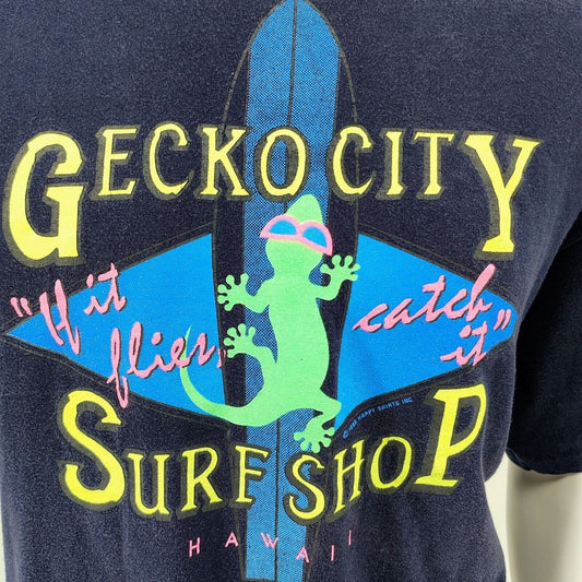 Vintage Single Stitch Gecko City Surf Shop Hawaii 1989 Graphic T-Shirt (XL)