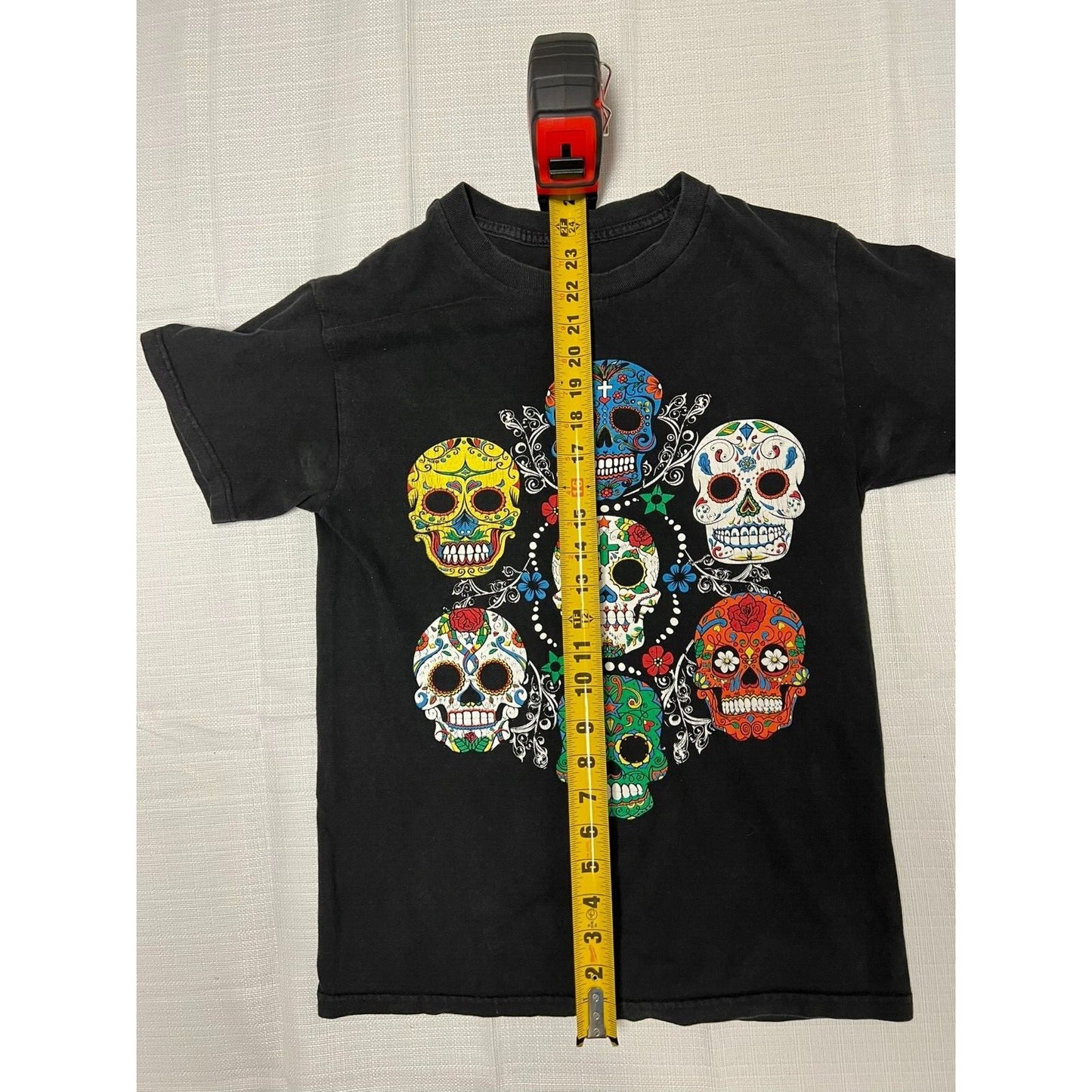 Black Lucky 7 Sugar Skull Made in Mexico Graphic T-Shirt (Small)