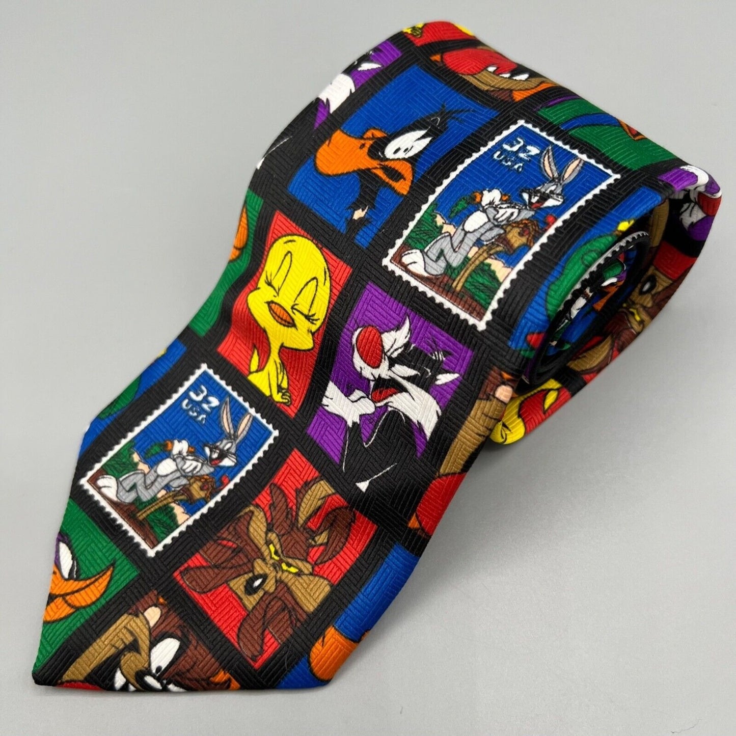 Vintage 90s NWT Deadstock Looney Tunes X Postal Service Stamp Collection Necktie