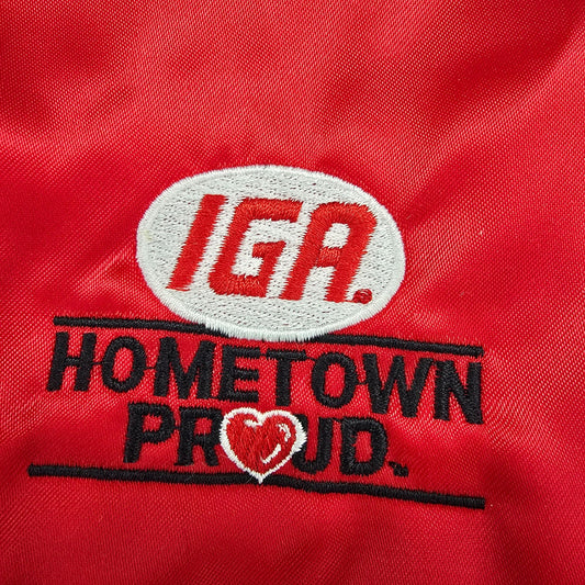 Vintage 1990s King Louie IGA Hometown Proud Nylon Satin Bomber Jacket (M)