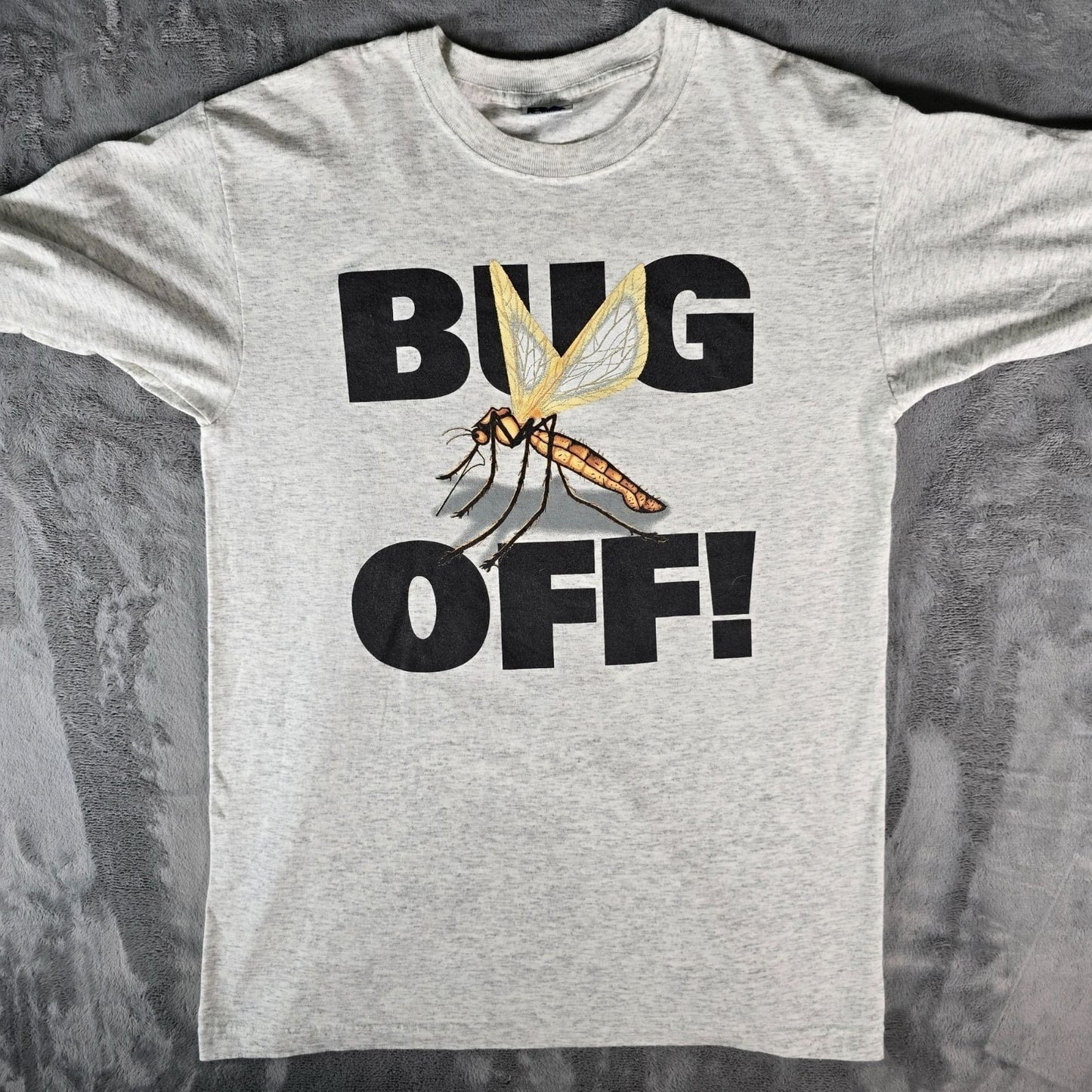Vintage 1990s Royal Avalon "Bug Off!" Heather Gray Mosquito Graphic T-Shirt (L)