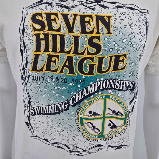 Vintage 1995 Cincinnati Seven Hills League Swimming Championships T-Shirt (L)