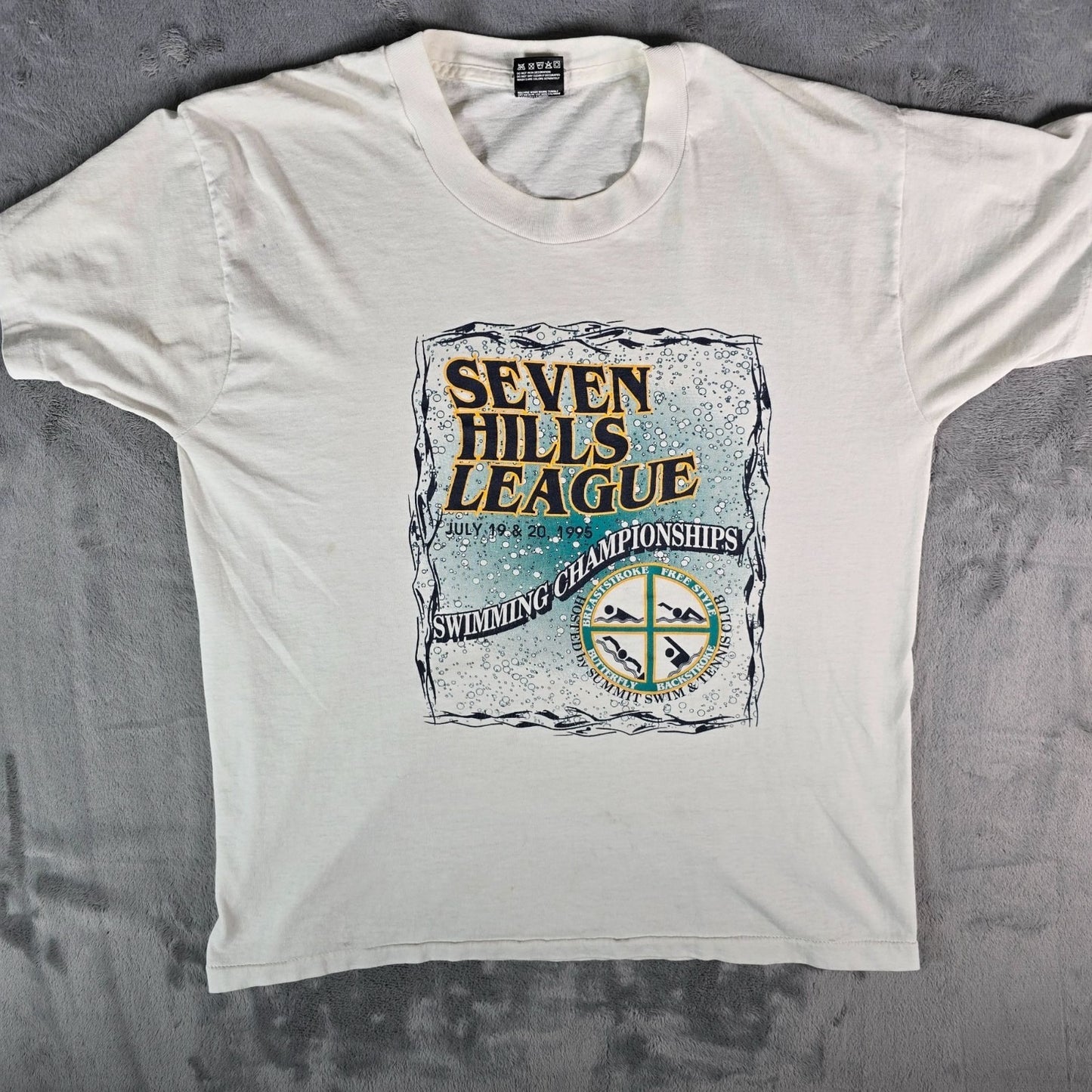 Vintage 1995 Cincinnati Seven Hills League Swimming Championships T-Shirt (L)