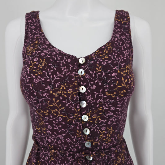 Vintage 1990s DBY Purple Floral Rayon Button Front Sleeveless Mini Sundress (S)