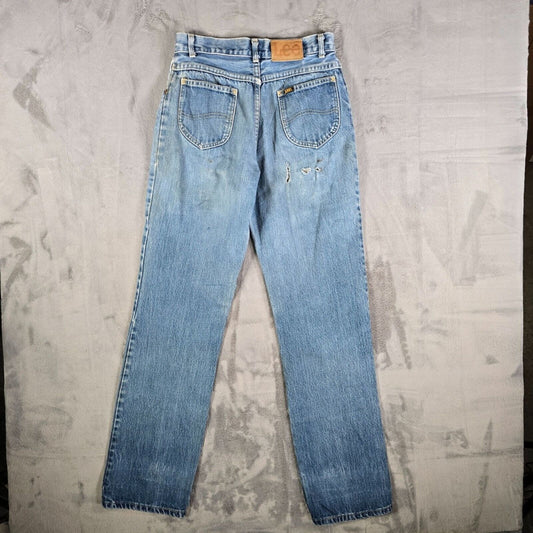 Vintage 1970s Distressed Lee Riders Mens Straight Leg Talon Zipper Jeans (28x32)
