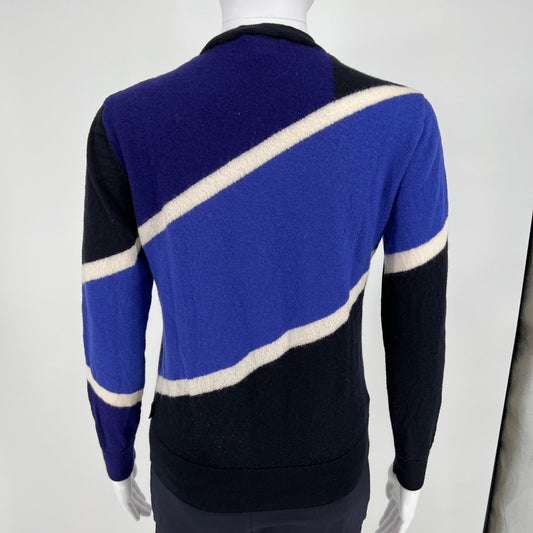 Emporio Armani Blue Color Block Striped Crew Neck Pullover Sweater (Size Small)