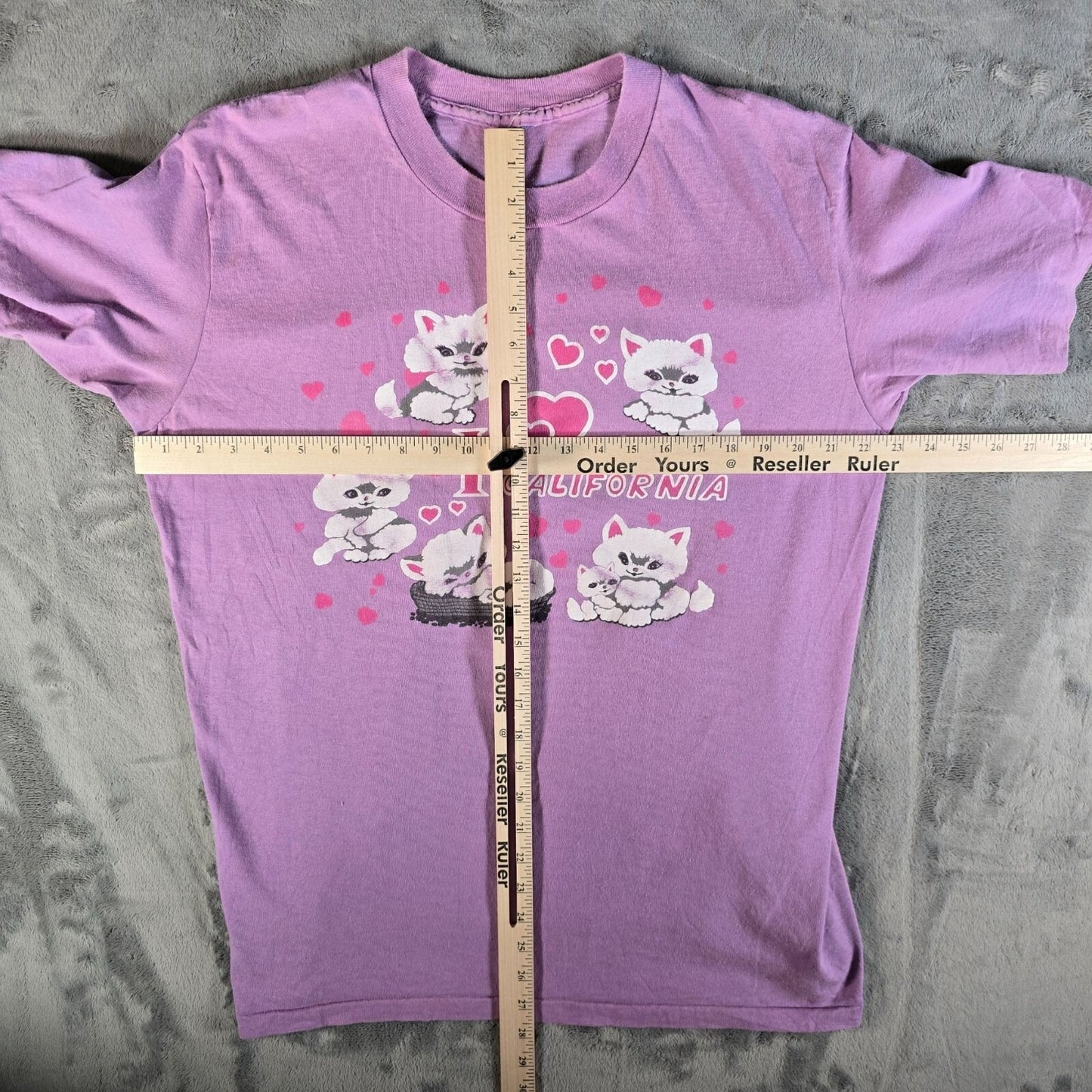 Vintage 1990s Faded Lavender "I Love California" Kitten Graphic T-Shirt (L/XL)