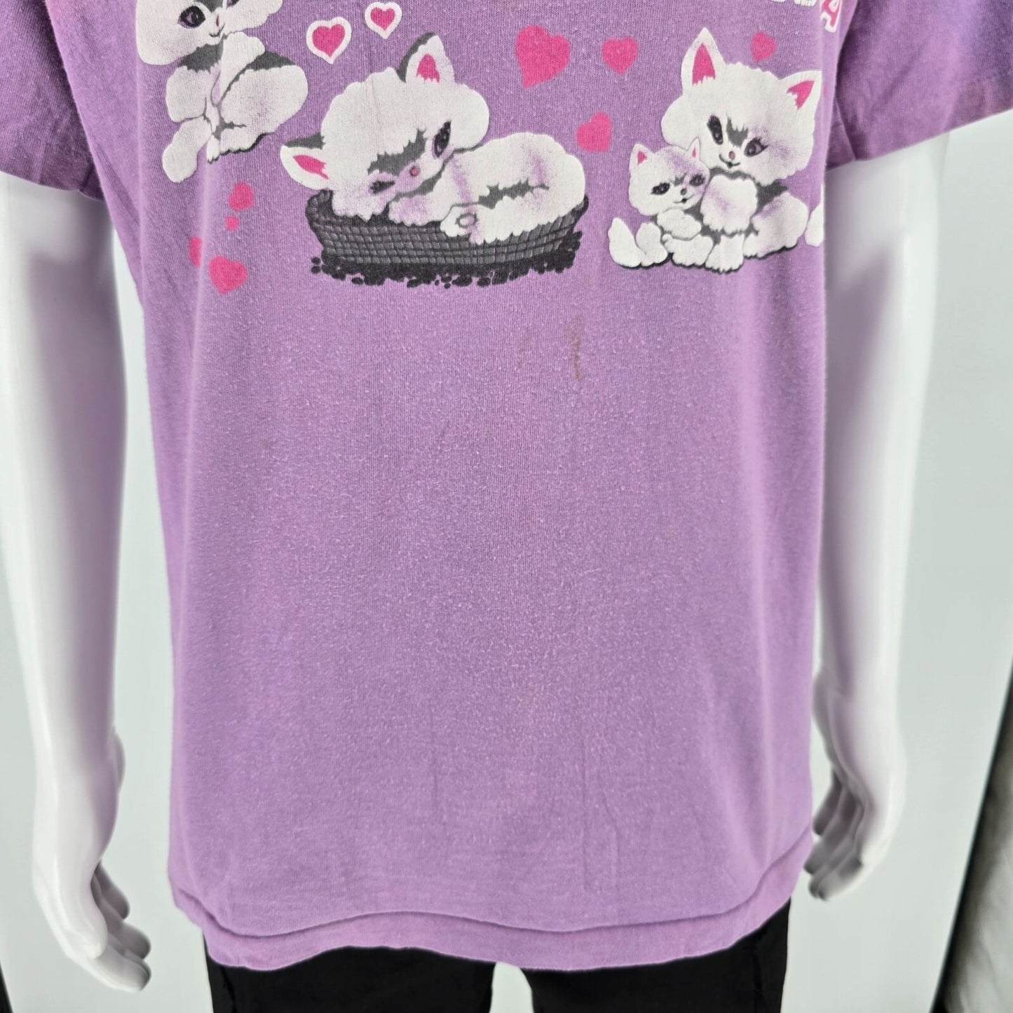 Vintage 1990s Faded Lavender "I Love California" Kitten Graphic T-Shirt (L/XL)