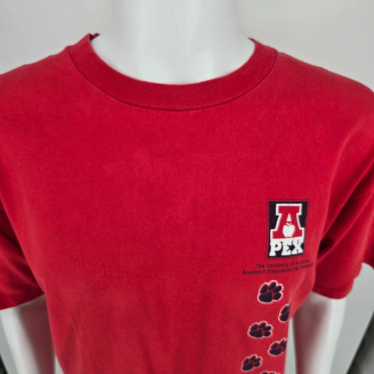 Vintage 1990s University of Arizona APEX Red Paw Prints Graphic T-Shirt (XL)