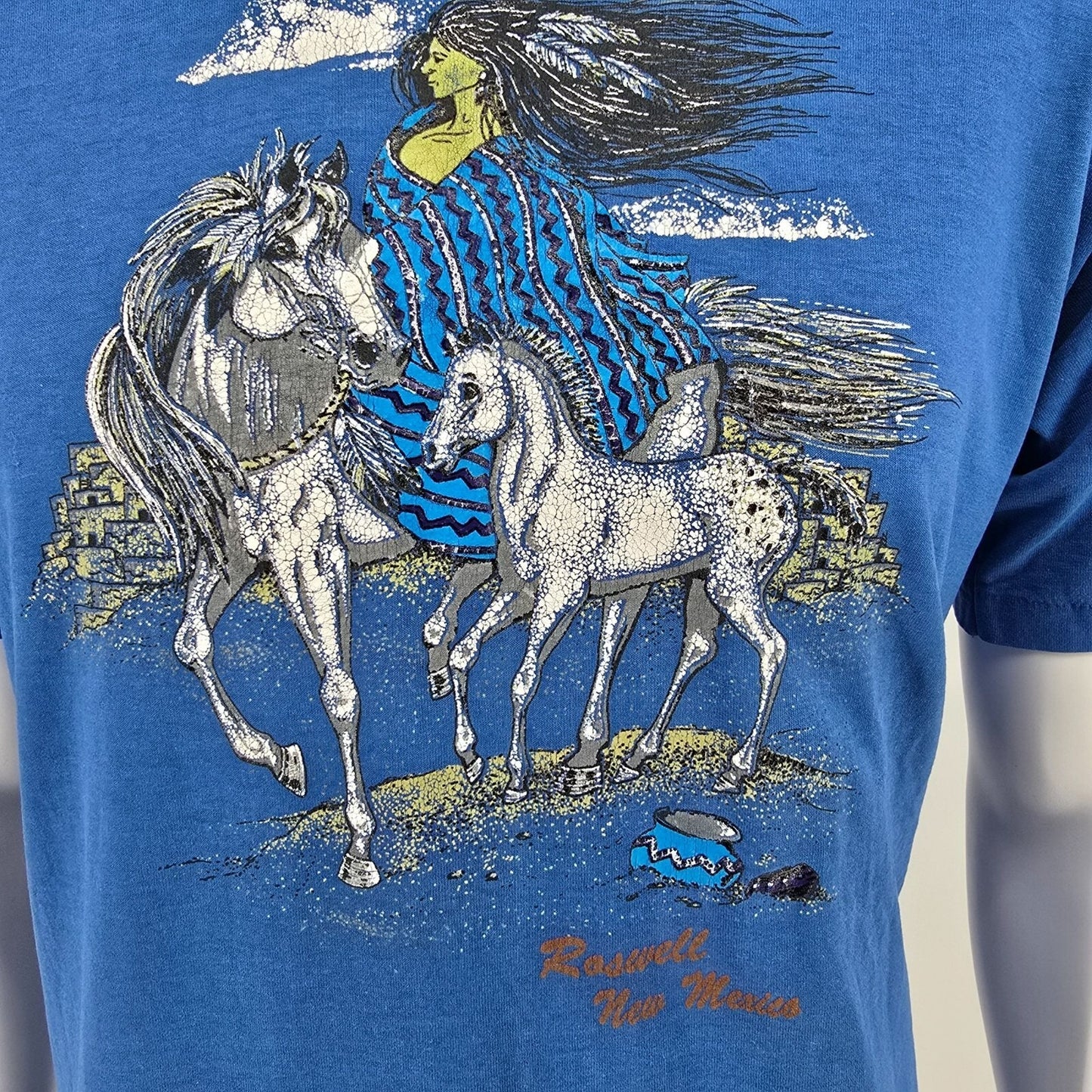 Vintage Early 1990s Hanes Roswell New Mexico Native Spirit Horse T-Shirt (L)