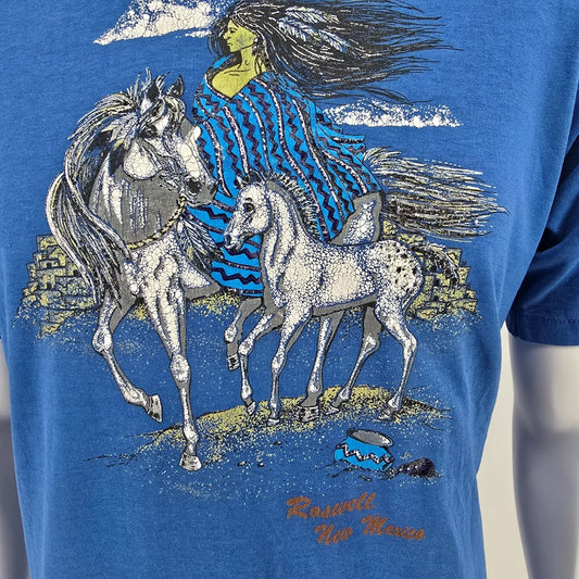 Vintage Early 1990s Hanes Roswell New Mexico Native Spirit Horse T-Shirt (L)