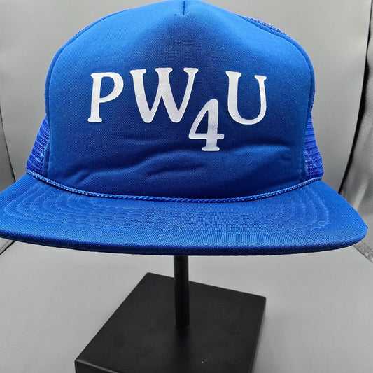 Vintage Distressed PW4U Blue Adjustable Snapback Mesh Crown Trucker Hat